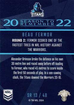 2023 NRL Traders Titanium - Season To Remember #SR13 Beau Fermor Back